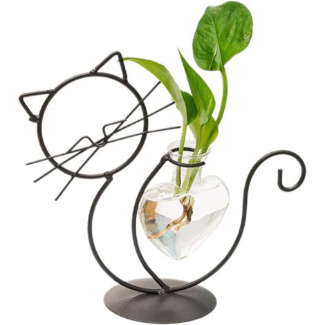 Maceta de cristal creativa en forma de corazón con soporte de metal, terrario para gatos, para decoración del hogar y la oficina.