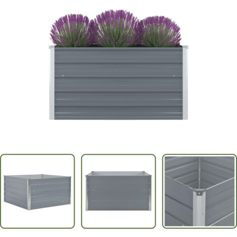 Maceta de cultivo -  Jardinera elevada de acero galvanizado gris 100x100x45 cm