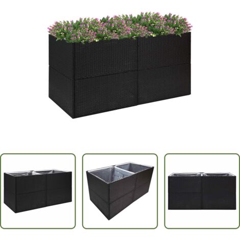 Maceta de jardín -  Jardinera de ratán sintético negro 157x80x80 cm