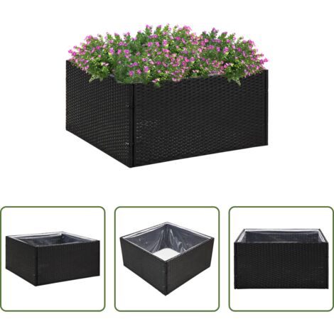 Maceta de jardín -  Jardinera ratán sintético negra 80x80x40 cm