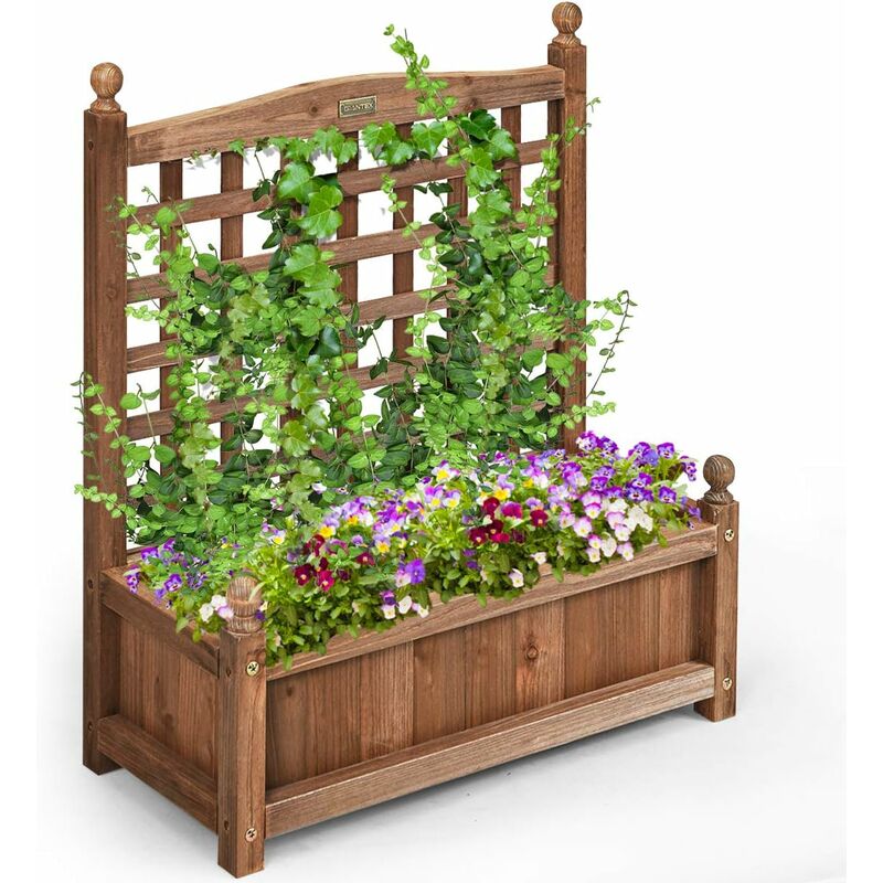 

Maceta de Jardín Jardinera de Madera con Enrejado Cama Elevada para Plantas Verdes y Flores para Jardín Terraza Patio