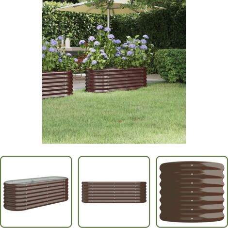 Maceta de metal -  Jardinera acero galvanizado marrón 114x40x36 cm