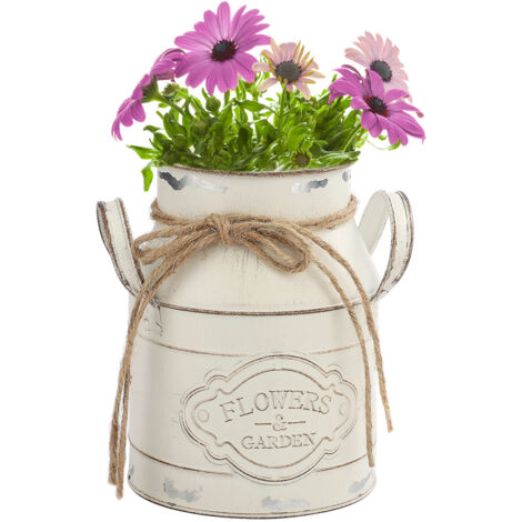 Maceta de metal para jardín – Blanca – Sin orificio de drenaje – Rústica y robusta – Ideal para suculentas o como jarrón