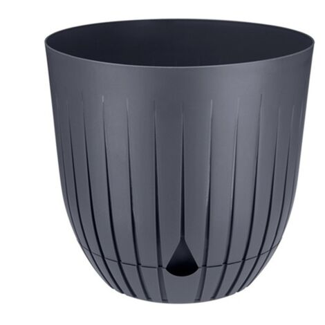 Maceta de plástico BRITTA con plato tamaño 1 diámetro 13 cm patrón de rayas estriadas color plástico antracita mate