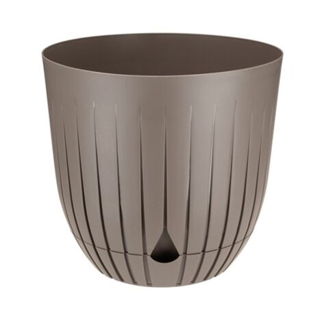 Maceta de plástico BRITTA con plato tamaño 1 diámetro 13 cm patrón de rayas estriadas plástico color topo marrón-beige mate