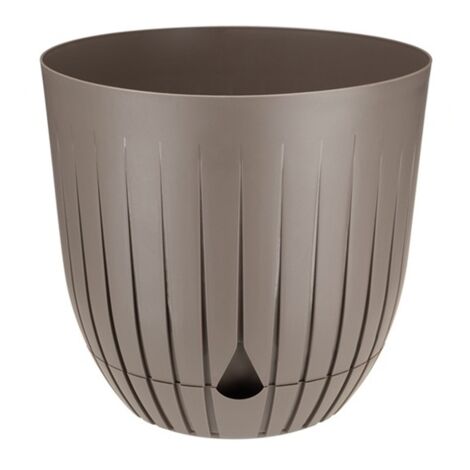 Maceta de plástico BRITTA con plato, tamaño 2, diámetro 16 cm, acanalada, diseño estriado, plástico, color topo, beige-marrón, mate