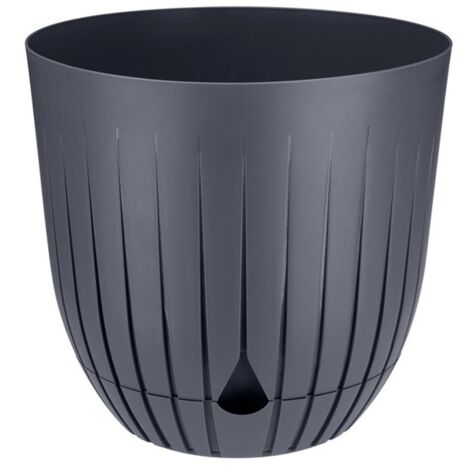 Maceta de plástico BRITTA con plato, tamaño 3, diámetro 21 cm, acanalada, diseño estriado, plástico, antracita, mate