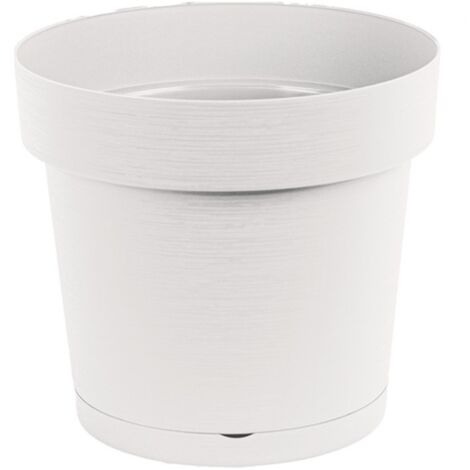 Maceta de plástico con plato MELROSE GLAMOUR 29,5 cm, plástico, blanco mate