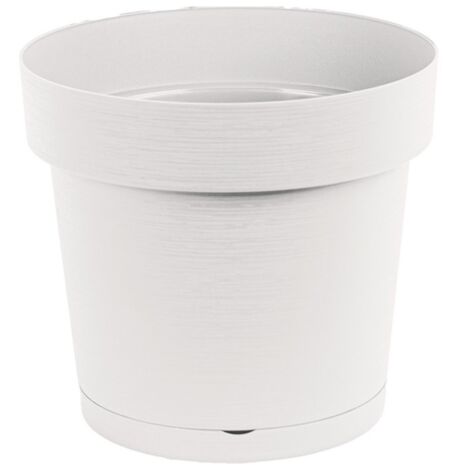Maceta de plástico con plato MELROSE GLAMOUR 34,5 cm, plástico, blanco mate