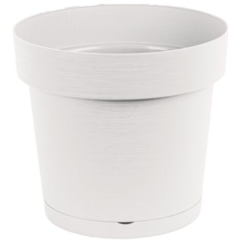 Maceta de plástico con plato MELROSE GLAMOUR 39 cm, plástico, blanco mate