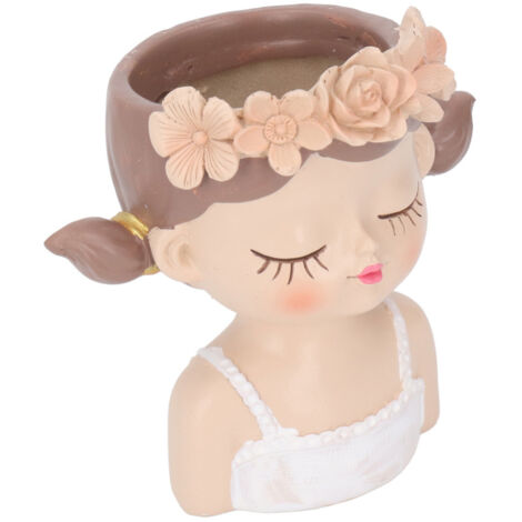 Maceta de resina con forma de rostro de niña, con orificio de drenaje, ideal para suculentas y cactus, para decoración de interiores y exteriores.