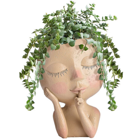 Maceta de resina – Maceta decorativa – Escultura de una mujer – Repelente al agua con orificio de drenaje, 17 x 9 cm – 1 pieza