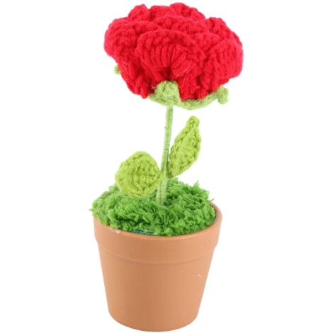 Maceta de roseta de ganchillo con flor artificial [Tejido a mano] – Juego de decoración ecológico para el hogar