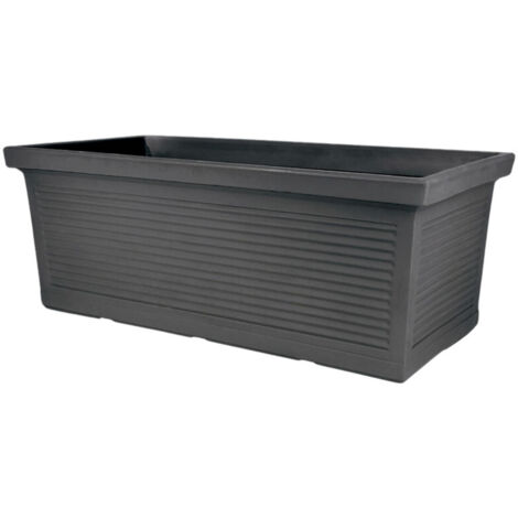 Maceta decorativa clásica tradicional 80x40 cm y 34 cm de alto, fabricada en polímero resistente de color antracita para plantas de jardín y terraza