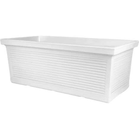 Maceta decorativa clásica tradicional de 100x47 cm y 38 cm de alto, fabricada en polímero blanco resistente para plantas de jardín y terraza