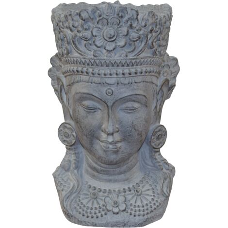 Maceta decorativa con cabeza de Buda – Poliresina gris, 43 cm, DEC050055