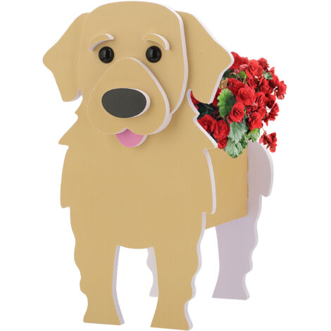 Maceta decorativa con forma de perro, PVC resistente, 24 x 17 cm, color dorado, mini maceta, decoración para el hogar y el jardín.