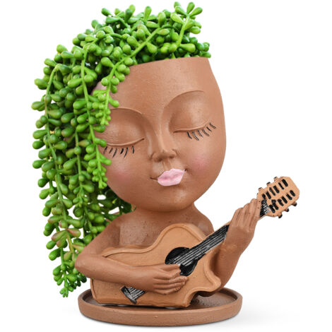 Maceta decorativa con rostro humano, jarrón ornamental de resina, Guitarron Mini (marrón oscuro)