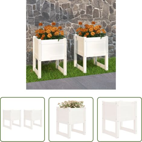 Maceta decorativa - Jardinera 2 unidades madera maciza de pino blanco 40x40x52,5 cm