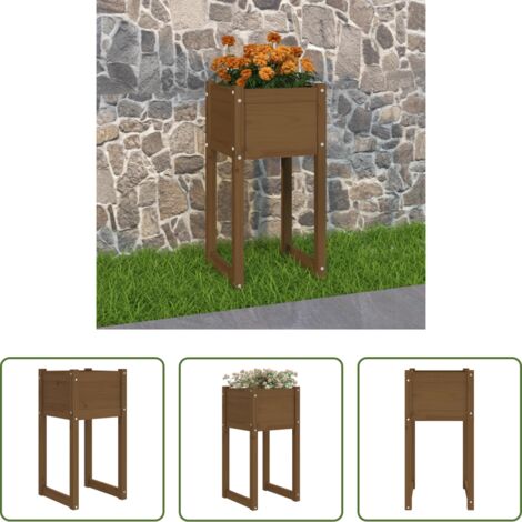 Maceta decorativa - Jardinera madera maciza de pino marrón miel 40x40x81 cm