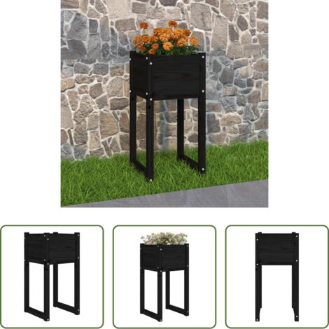 Maceta decorativa - Jardinera madera maciza de pino negro 40x40x81 cm