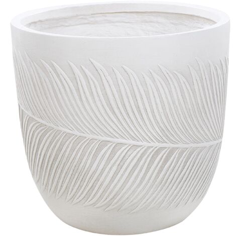 Maceta exterior motivo hoja redonda piedra fibra arcilla 42x42x40 cm blanco Ftero