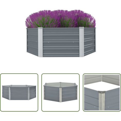 Maceta hexagonal -  Jardinera elevada 129x129x45 cm acero galvanizado gris