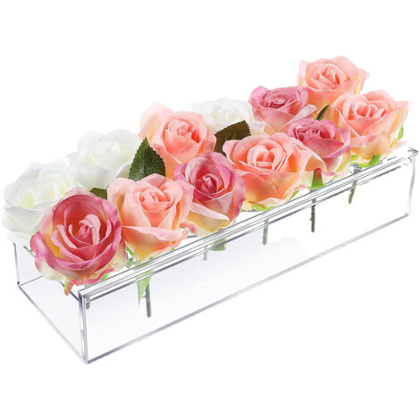 [Maceta hidropónica] Maceta rectangular de acrílico transparente con 12 orificios (30 x 10 x 6 cm)
