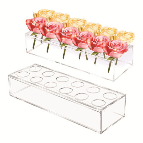 Maceta hidropónica rectangular de acrílico transparente – soporte de 12 orificios (30 x 10 x 6 cm), 2 unidades – florero para cultivo hidropónico