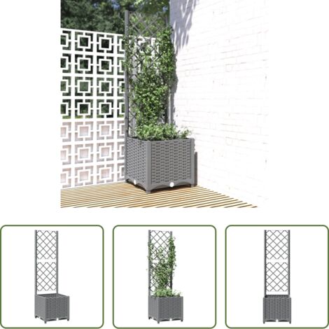 Maceta inferior - Jardinera con enrejado PP gris claro 40x40x136 cm