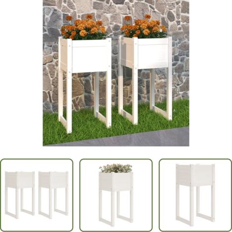 Maceta - Jardinera 2 unidades madera maciza de pino blanco 40x40x81 cm