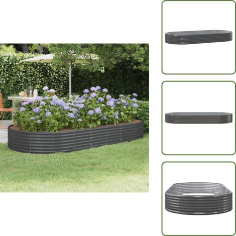 Maceta ovalada - vidaXL Jardinera elevada de acero galvanizado 296x140x36 cm antracita - Jardín de balcones