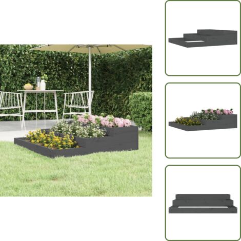 Maceta para flores - vidaXL Jardinera de madera maciza de pino gris 107x107x27 cm - Maceta con escalones