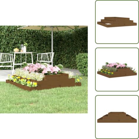 Maceta para flores - vidaXL Jardinera madera maciza de pino marrón miel 110x110x27 cm - Maceta con escalones