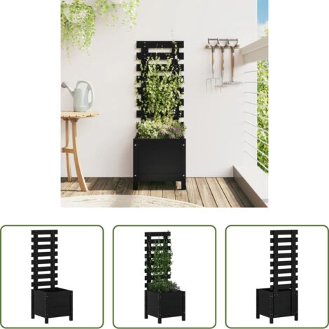 Maceta para jardín -  Jardinera con estantería madera maciza pino negro 39x39,5x114cm