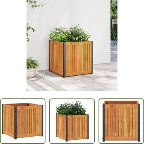 Maceta para plantas -  Jardinera de madera maciza de acacia y acero 45x45x44 cm