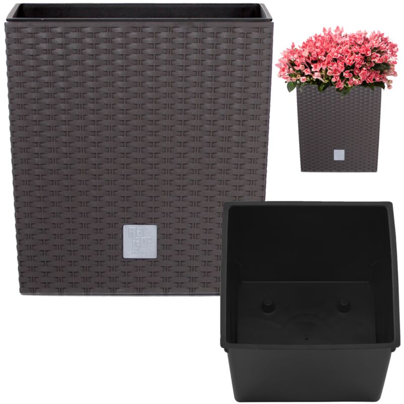 

Prosperplast - Maceta Rato 15,8 litros con cubilete para plantar en color ocre oscuro 26,2 x 26,2 x 26,6 cm.