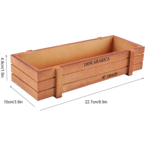 Maceta rectangular de madera vintage para suculentas – dimensiones de la maceta 22,7 x 10 x 4,8 cm, natural