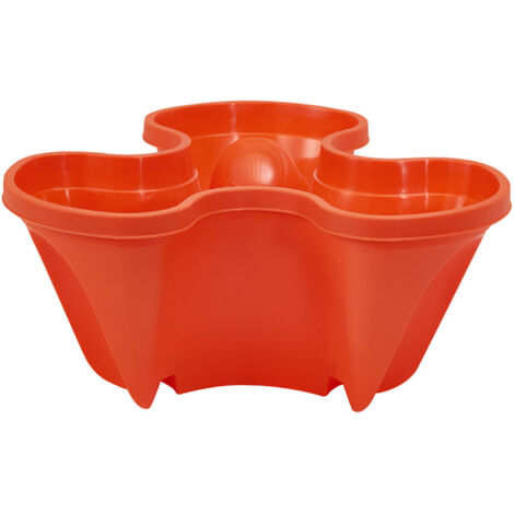 Maceta vertical apilable – Maceta 3D con 3 pétalos para fresas y verduras – PP rojo ladrillo – Sistema de drenaje extraíble