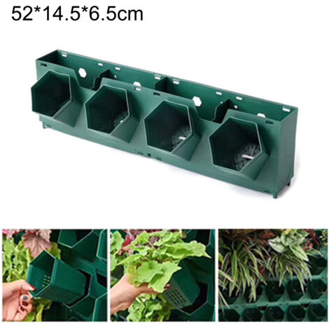 [Maceta vertical] - [PP] - [4 orificios] - Maceta vertical de pared con sistema de riego por cuerda para purificación del aire - Dimensiones: 52 x 6,5 x 14,5 cm - Fácil montaje con 4 tornillos