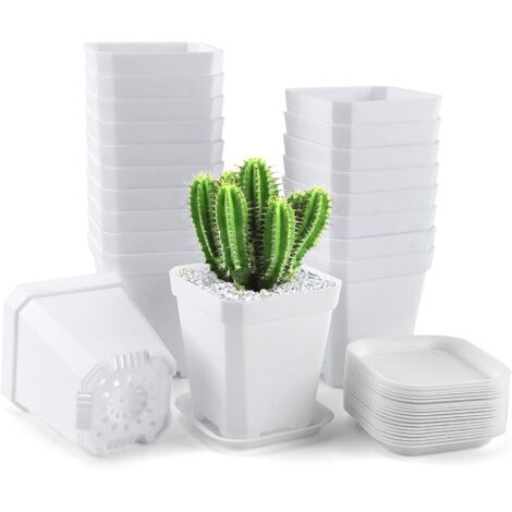 Macetas, 20 unidades, macetas para plántulas con platillo, macetas cuadradas gruesas (7 x 8 x 5)