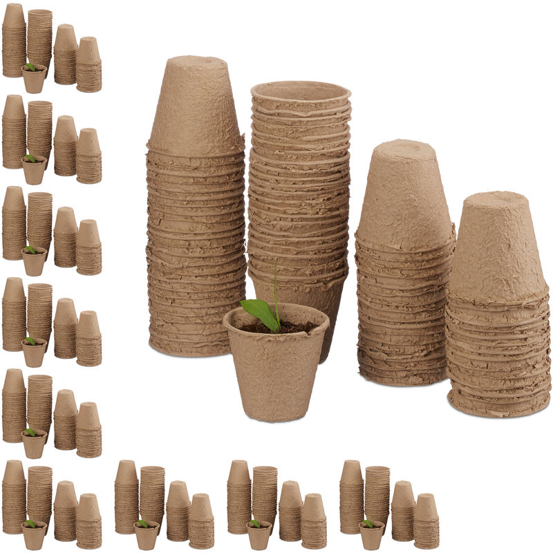 

Relaxdays - Macetas biodegradables, Set de 800 macetas redondas, Celulosa, 8 cm, Beige