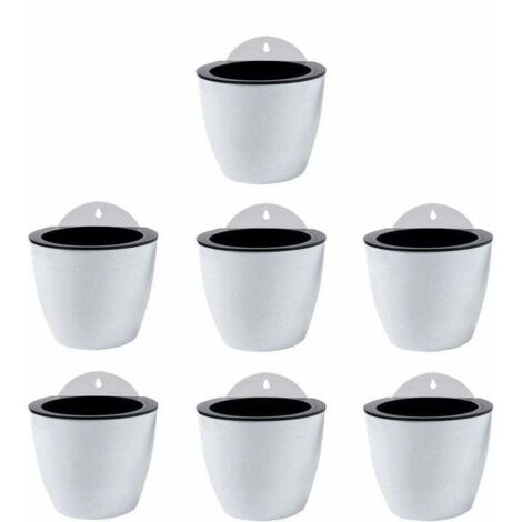 Macetas colgantes con riego automático, juego de 7 macetas decorativas para pared, para interior y exterior, para ventana, de plástico blanco