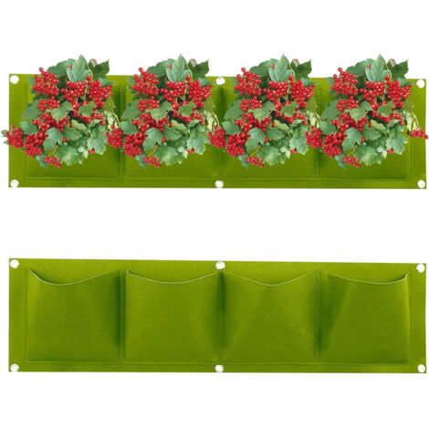 Macetas colgantes, juego de 2, macetas verticales para colgar en la pared con 4 bolsillos, bolsas para plantas, contenedores de flores para jardinería vertical, bolsas de almacenamiento, bolsas para p