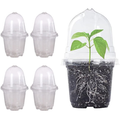Macetas de plástico, 20 unidades, transparentes, con cúpula de humedad, 10 cm de diámetro y orificios de drenaje, para plantas de interior.