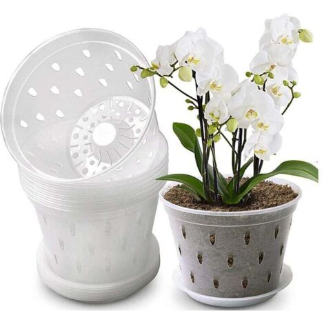 Macetas de plástico para orquídeas de 5 pulgadas sin bandeja, transparentes, con agujeros para el control de raíces, 10 unidades