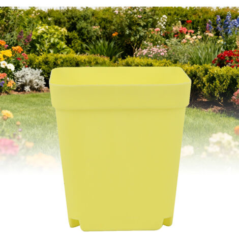 Macetas decorativas con orificios de drenaje para jardín y balcón. Maceta amarilla para plántulas y suculentas: recipiente de PP resistente a la intemperie (8 x 7 x 7 cm) con platillo.