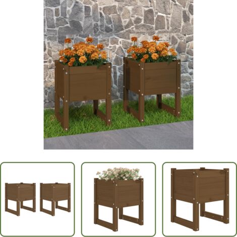 Macetas decorativas - Jardinera 2 uds madera maciza de pino marrón miel 40x40x52,5 cm
