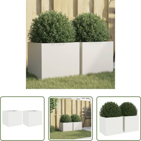 Macetas decorativas -  Jardineras 2 unidades acero blanco 32x30x29 cm