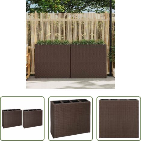 Macetas extraíbles -  Jardinera alta con 4 macetas 2 uds ratán sintético marrón